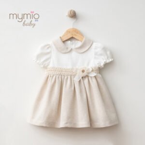Mymio Slub Linen Baby Girl Dress, (4401), Brown, 24 Months