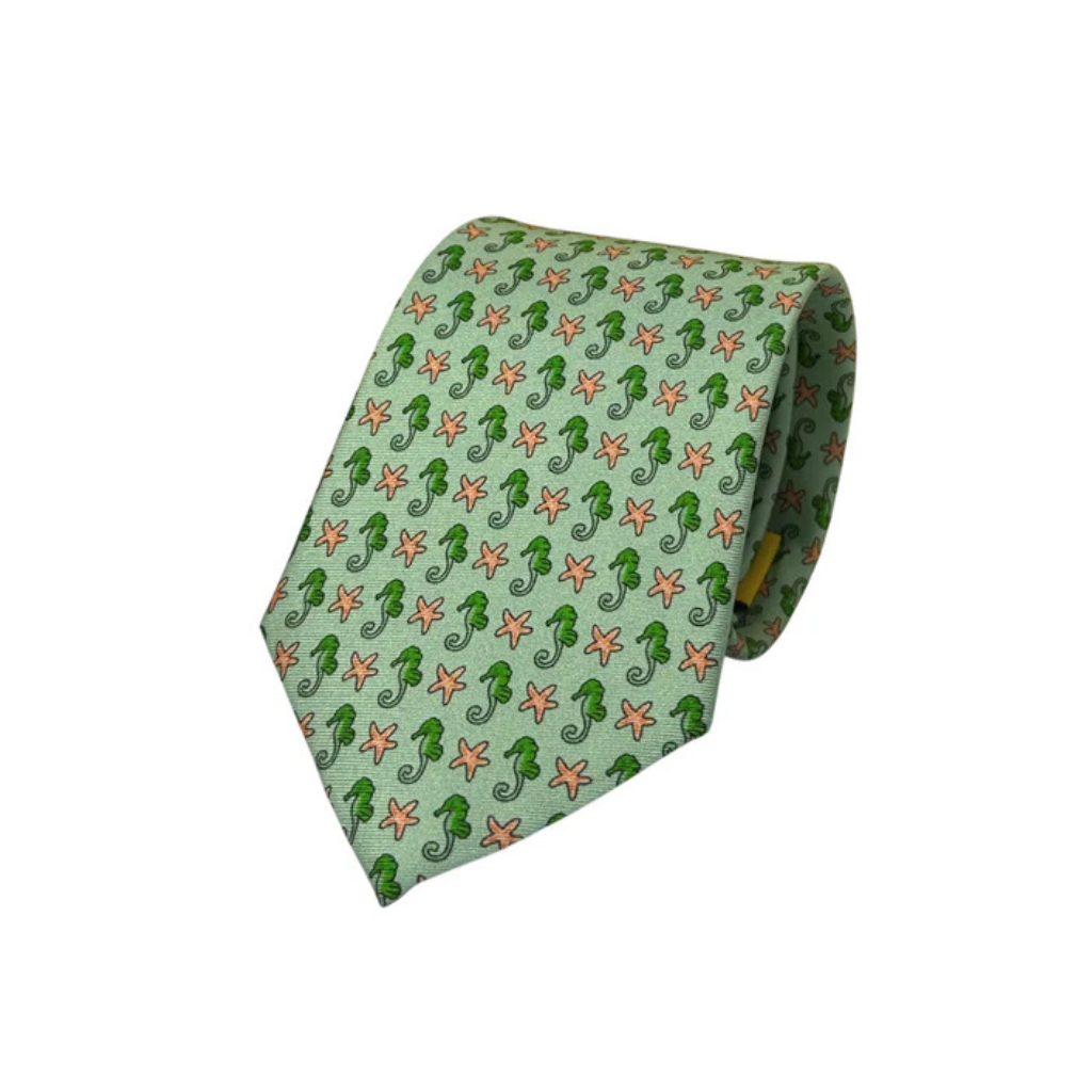Seahorse on Green Silk Tie