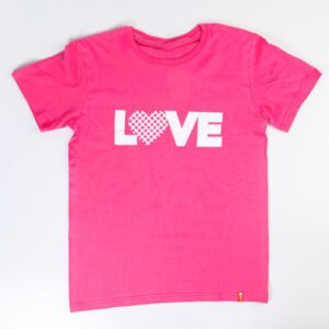 T-shirt in pink color designed with word love.