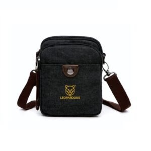 Compact Black Canvas Crossbody Bag