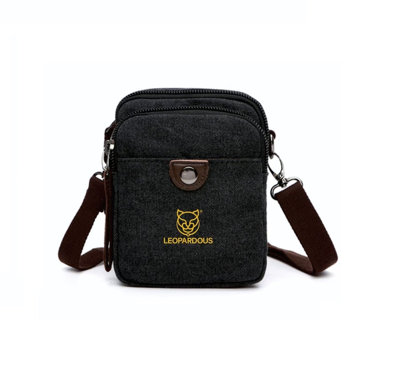 Compact Black Canvas Crossbody Bag