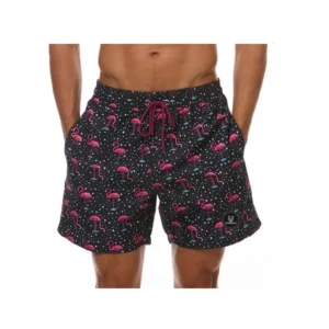 Flamingos on Black - Swimming Shorts