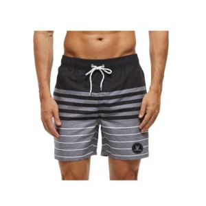 Grey Stripes on Black - Swimming Shorts