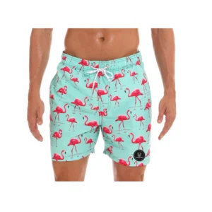 Flamingos on Light Green - Swimming Shorts