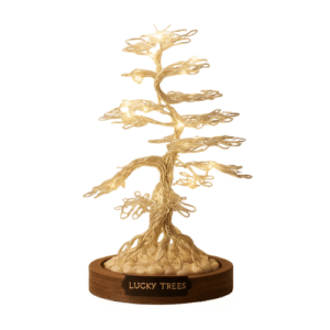 شجر بونساي معدن سلفر و اضاءة خشب بلوط مميز