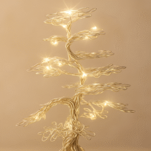 شجر بونساي معدن سلفر و اضاءة خشب بلوط مميز