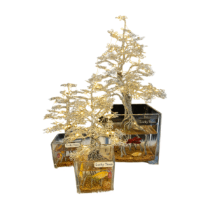 طقم شجر بونساي معدن سلفر مع حوض سمك و اضاءة