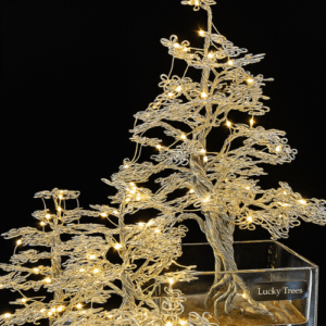 طقم شجر بونساي معدن سلفر مع حوض سمك و اضاءة