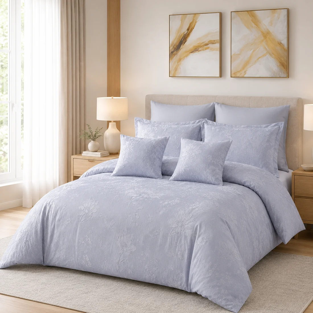 Blanket Set - طقم لحاف مزدوج جكارد مطرز 8 قطع