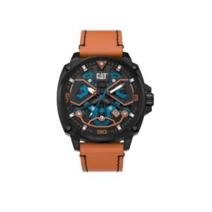 Cat Tokyo Black, Blue, Orange Dial/ Orange Leather Strap Watch