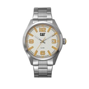 Cat H-Dial Watch White, Yellow Dial/ Silver SS Strap