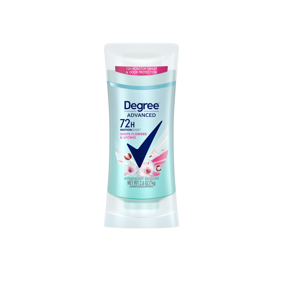 Degree Advanced Antiperspirant Deodorant 72-Hour Sweat & Odor Protection White Flowers & Lychee Antiperspirant for Women with MotionSense Technology 2.6 oz Unscented 2.6 Ounce (Pack of 1)
