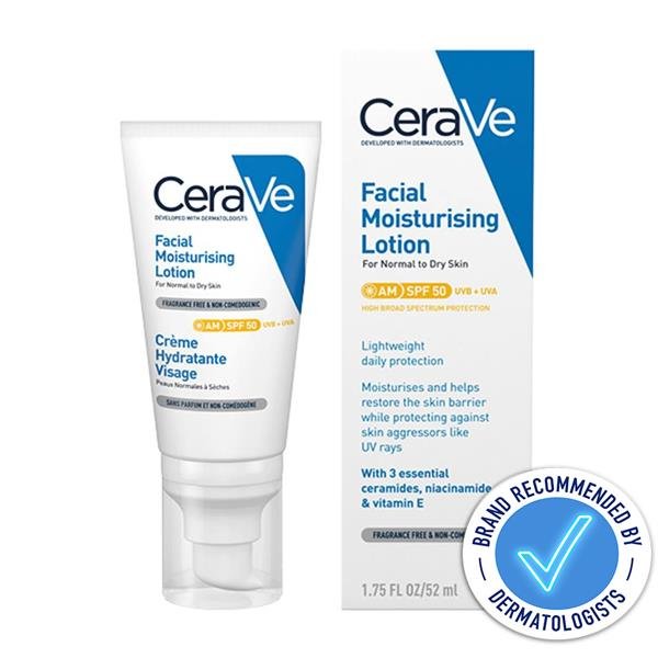 CERAVE LOTION SUN BLOCK MOISTURISING LOTION FOR NORMAL TO DRY SKIN SPF 50 AM 52 ML
