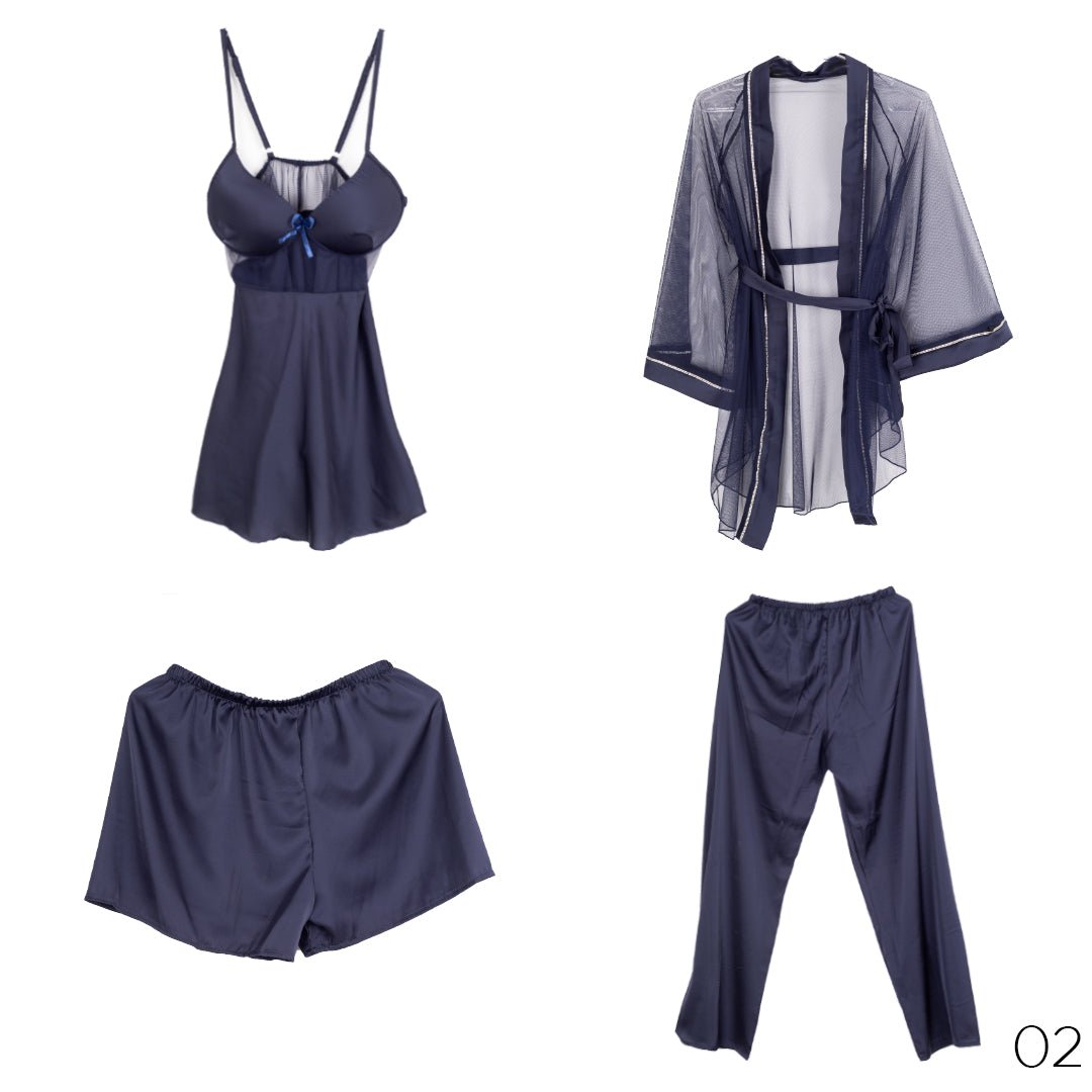 Satin Lingerie Set With Chiffon Robe - Image 3