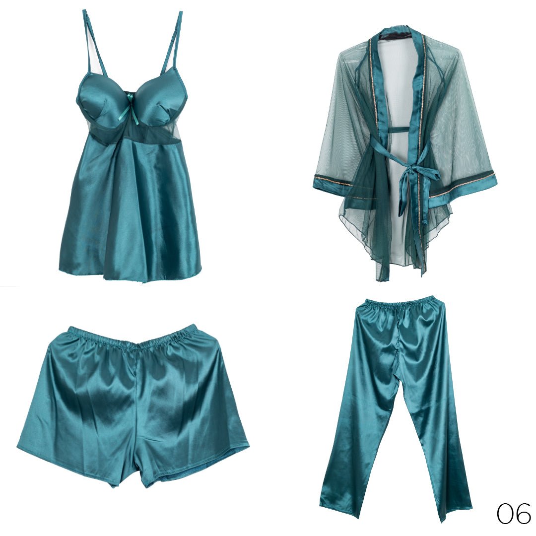 Satin Lingerie Set With Chiffon Robe - Image 7