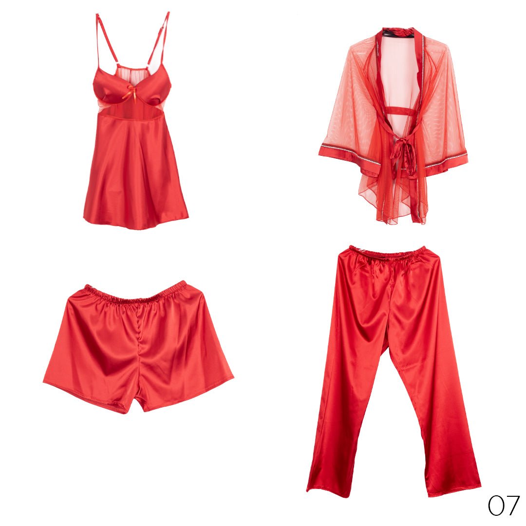 Satin Lingerie Set With Chiffon Robe - Image 8
