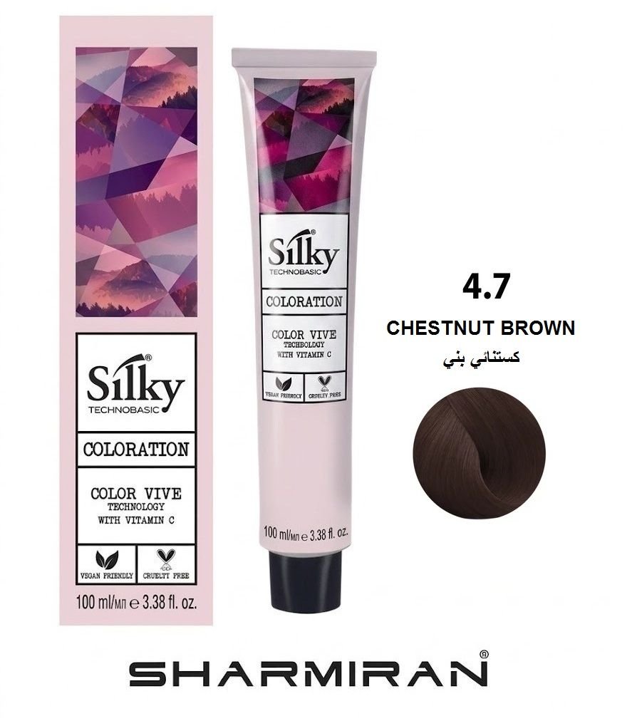 SILKY PERMANENT NO4.7 HAIR DYE CHESTNUT BROWN TUBE 100 ML