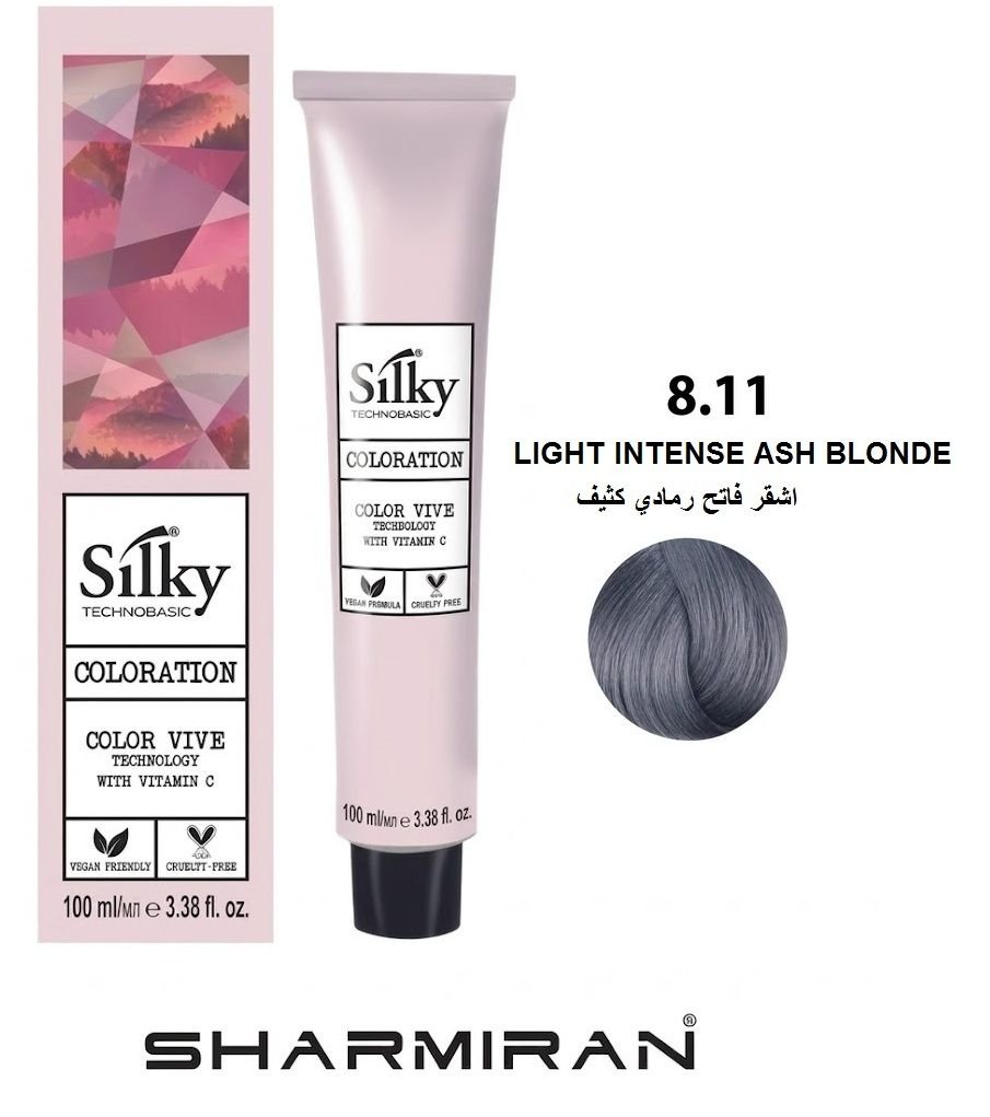 SILKY PERMANENT NO8.11 HAIR DYE LIGHT INTENSE ASH BLONDE TUBE 100 ML