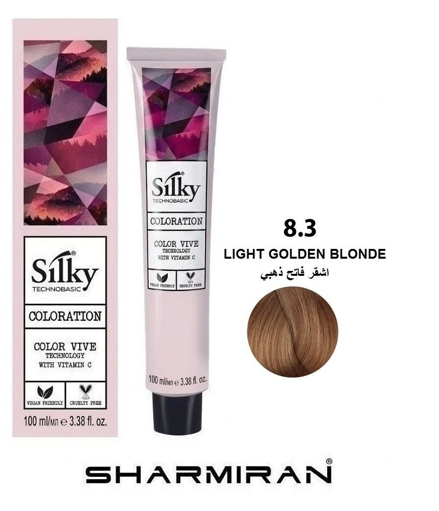 SILKY PERMANENT NO8.3 HAIR DYE LIGHT GOLDEN BLONDE TUBE 100 ML